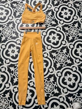 Adidas Mustard Yellow Active Leggings & Sports Bra Set